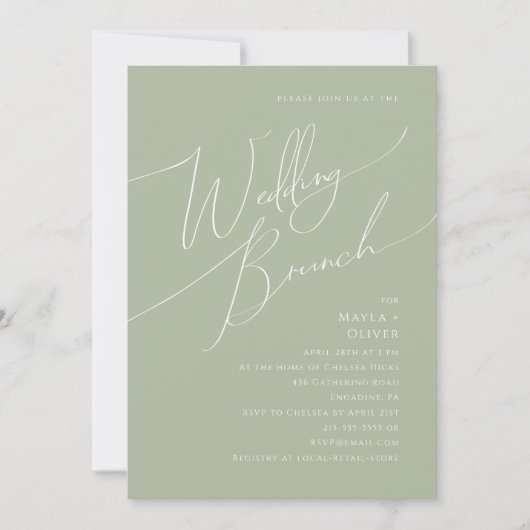 Invitation Script Whimsical | Sage Green Mariage Brunch (Devant)
