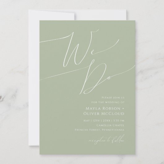 Invitation Script Whimsical | Sage Green Nous faisons Mariage (Devant)