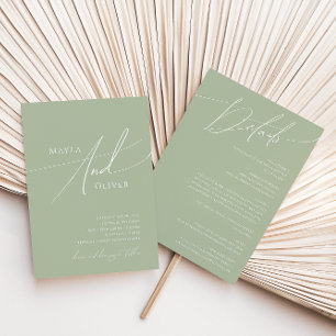 Invitation Script Whimsical   Sage Vert tout en un Mariage
