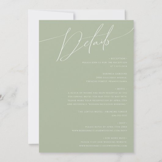 Invitation Script Whimsical | Sage Vert tout en un Mariage (Dos)