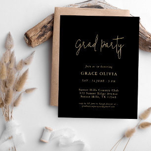 Invitation Script Whimsy simple Graduation noir et or