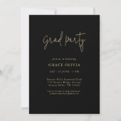 Invitation Script Whimsy simple Graduation noir et or (Devant)
