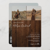 Invitation Scripts en bois rustique noms 3 photos code qr mar (Devant / Derrière)