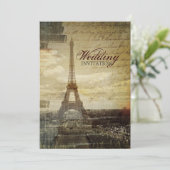 Invitation Scripts vintages Paris Eiffel Tower Mariage (Debout devant)