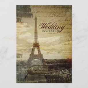 Invitation Scripts vintages Paris Eiffel Tower Mariage