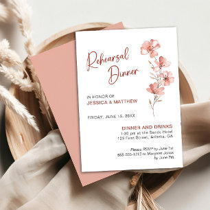 Invitation Scripty Coral Aquarelle Floral Dîner de répétition