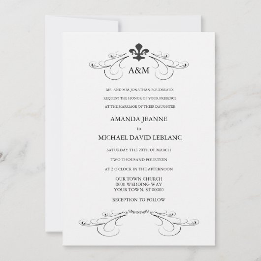 Invitation Scroll Fleur de Lis Wedding décoratif (gris) (Devant)