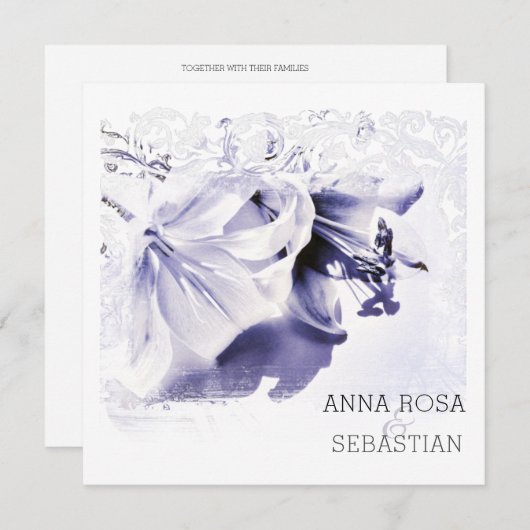 Invitation *~* Scroll Lily AR12 QR PHOTO RSVP Floral Mariage (Devant / Derrière)