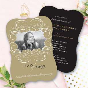 Invitation Scrolls Artistique Cadre Photo Chic Graduation Par