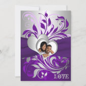 Invitation Scrolls d'argent violet, Coeurs Mariage photo Invi (Devant)