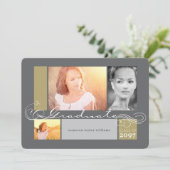 Invitation Scrolls élégant 3 Photo Collage de la fête de grad (Debout devant)