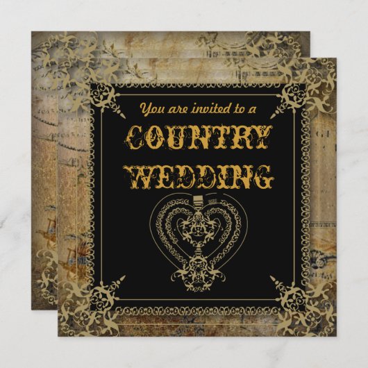 Invitation Scrolls pays rustique ouest saloon mariage (Devant / Derrière)