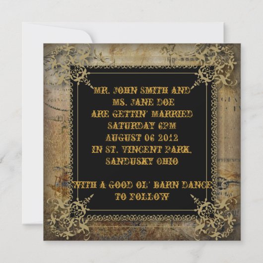 Invitation Scrolls pays rustique ouest saloon mariage (Dos)