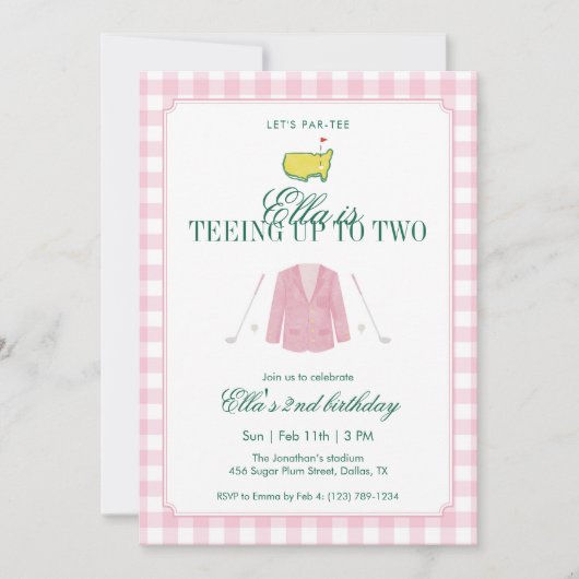 Invitation Se préparer à deux ans Golf 2e anniversaire rose G (Devant)