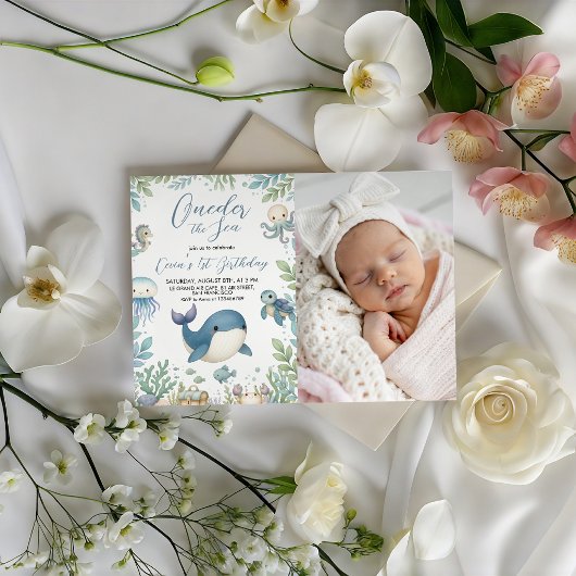 Invitation Sea Animals Photo 1st Birthday Invite