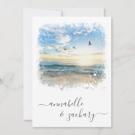 Invitation ** Sea Artistic RSVP - Beach Ocean QR AR7 Mariage (Devant)