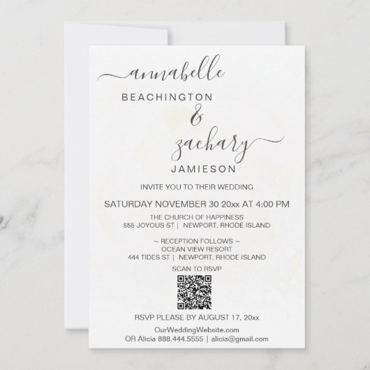 Invitation *~* Sea Artistic RSVP - Beach Ocean QR AR7 Mariage (Dos)