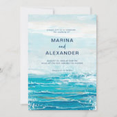 Invitation Sea Blue Beach Waves Mariage côtier (Devant)