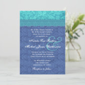 Invitation Sea Blue et Aqua Blue Mariage damassé G500F (Debout devant)