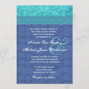 Invitation Sea Blue et Aqua Blue Mariage damassé G500F