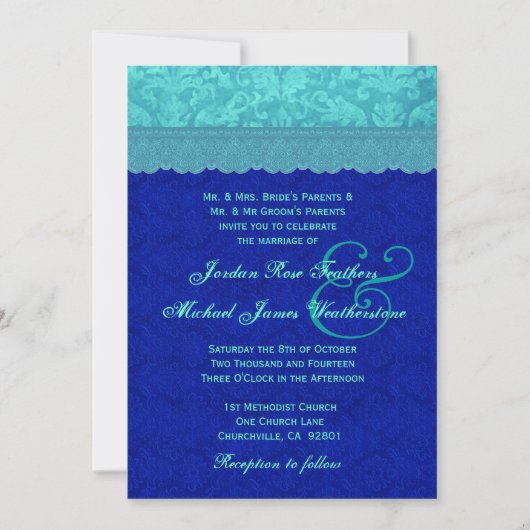 Invitation Sea Blue et Royal Blue Mariage damassé G500G (Devant)