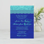 Invitation Sea Blue et Royal Blue Mariage damassé G500G (Debout devant)