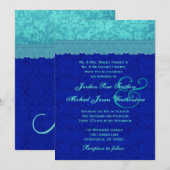 Invitation Sea Blue et Royal Blue Mariage damassé G500G (Devant / Derrière)