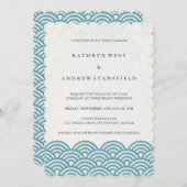Invitation Sea Blue Green Styliszed Sea Waves Beach Wedding (Devant / Derrière)