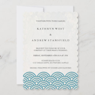 Invitation Sea Blue Green Styliszed Sea Waves Beach Wedding
