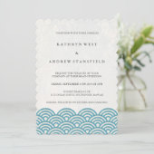 Invitation Sea Blue Green Styliszed Sea Waves Beach Wedding (Debout devant)