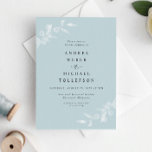 Invitation Sea Glass Light Turquoise Aqua Delicate Wedding<br><div class="desc">This simple monochrome sea glass / light turquoise / aqua wedding invitation is simple and elegant. It features subtle delicate greenery sprigs in white on a light turquoise background. Find more matching light turquoise or sea glass wedding products in my matching collection below.</div>