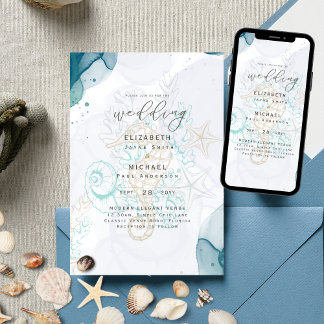 Invitation Sea Horses Ocean Life Beach Mariage Turquoise