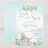 Invitation Sea is Love Fête des mariées Floral Beach (Devant / Derrière)