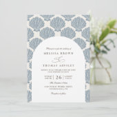 Invitation Sea Shell Beach Elegant Modern QR Code Wedding (Debout devant)