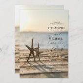 Invitation Sea stars Sand Beach Script Mariage (Devant / Derrière)