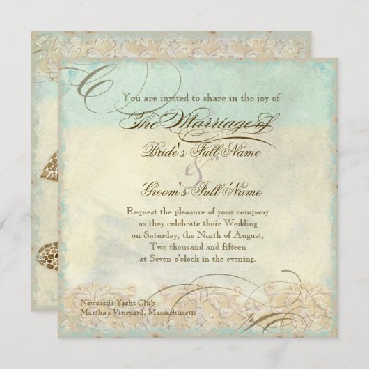 Invitation Sea Turtle Modern Coastal Ocean Beach Swirls (Devant / Derrière)