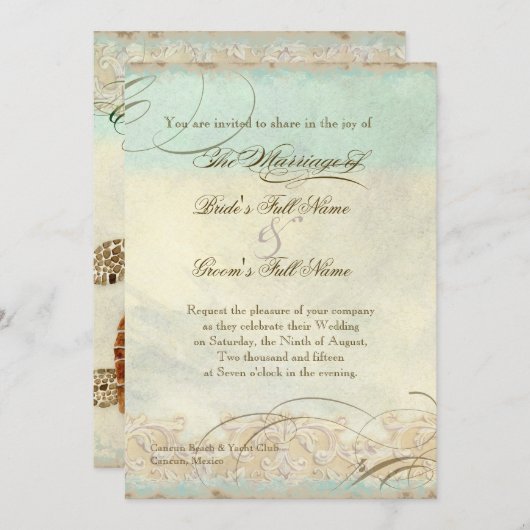 Invitation Sea Turtle Modern Coastal Ocean Beach Swirls (Devant / Derrière)