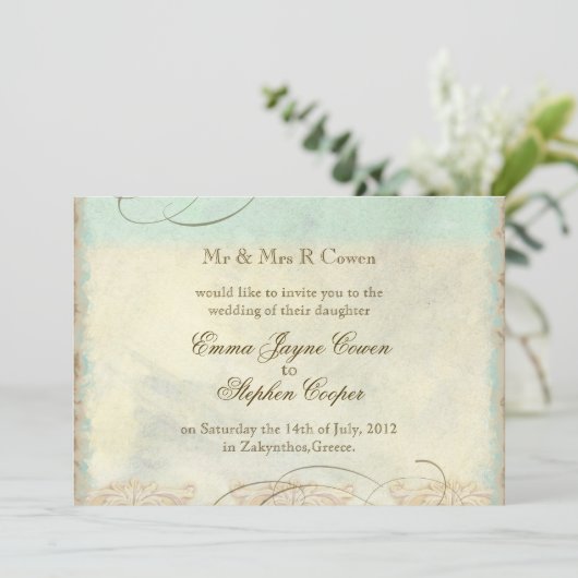 Invitation Sea Turtle Modern Coastal Ocean Beach Swirls (Debout devant)