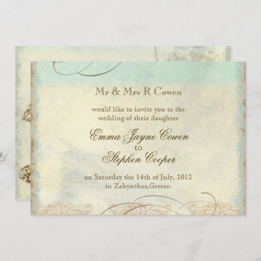 Invitation Sea Turtle Modern Coastal Ocean Beach Swirls (Devant / Derrière)