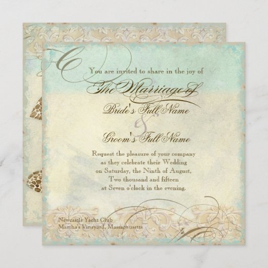 Invitation Sea Turtle Modern Coastal Ocean Beach Swirls (Devant / Derrière)