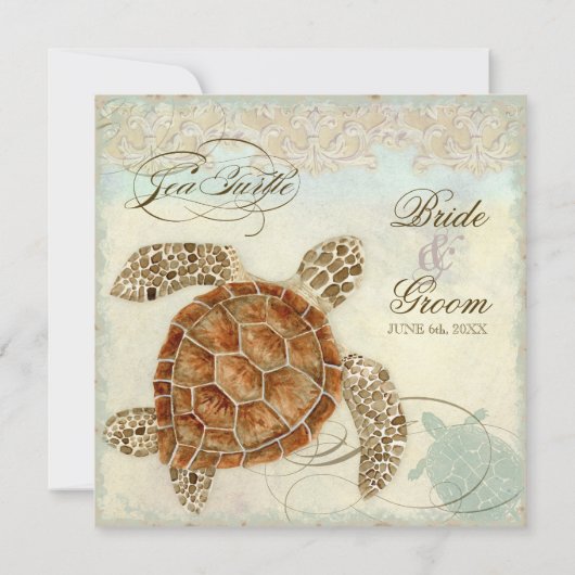 Invitation Sea Turtle Modern Coastal Ocean Beach Swirls (Dos)