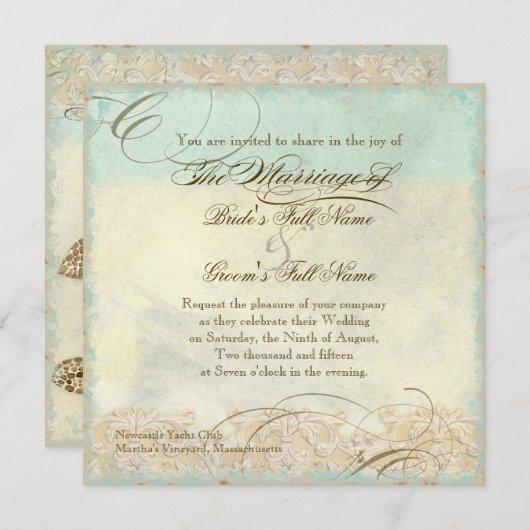 Invitation Sea Turtle Modern Coastal Ocean Beach Swirls (Devant / Derrière)