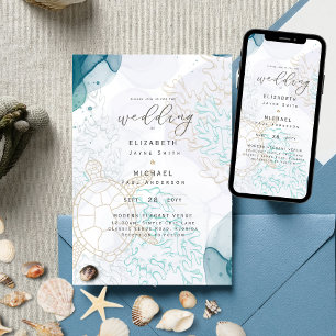 Invitation Sea Turtles Ocean Life Beach Mariage Turquoise