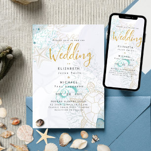 Invitation Sea Turtles Ocean Life Beach Mariage Turquoise