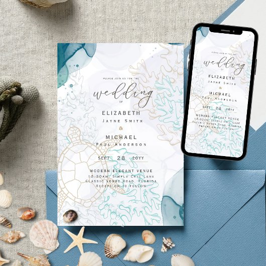 Invitation Sea Turtles Ocean Life Beach Mariage Turquoise