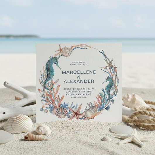 Invitation Sea Wreath | Mariage Seahorse et Shells Beach