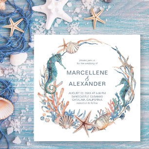 Invitation Sea Wreath   Mariage Seahorse et Shells Beach