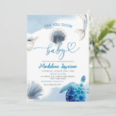 Invitation Sea You Bientôt Baby Baby shower Côtier Bleu (Debout devant)