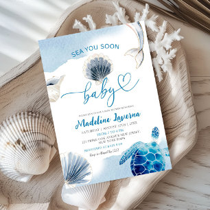 Invitation Sea You Bientôt Baby Baby shower Côtier Bleu