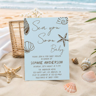 Invitation Sea You Soon Baby Boho Coastal Baby Shower